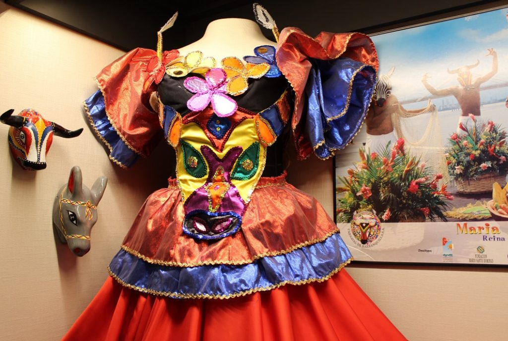 bodice of Carnaval story dress; a bull shapes the torso of the garment