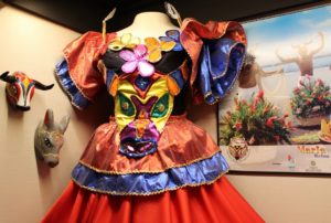 bodice of Carnaval story dress; the bull as a central character shapes the torso of the garment