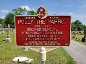 Historic marker titled "Polly the Parrot"